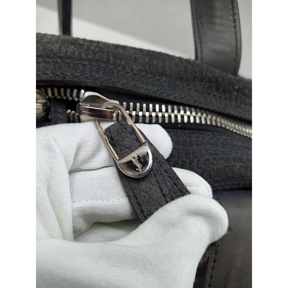 Yves Saint Laurent Obi Bowler Gray Suede Top Handle Satchel Bag With Wallet - Picture 13 of 16